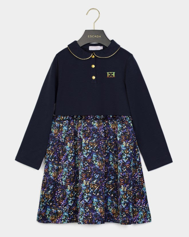 Navy Collard Dress Floral Bottom