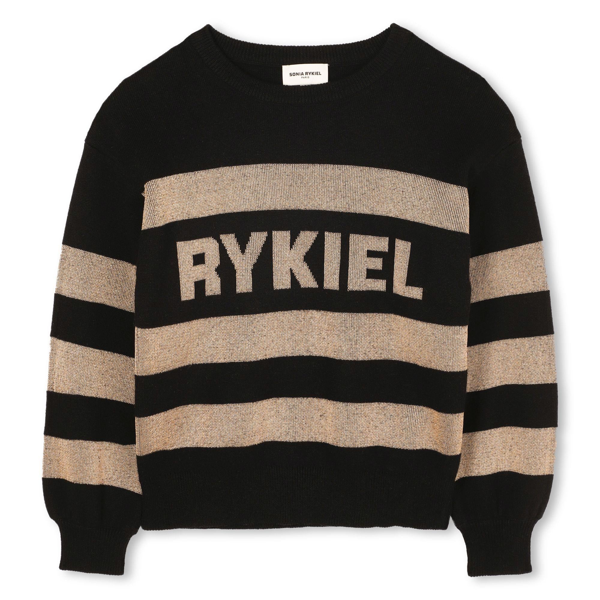 A00349 Black Gold Striped Logo Sweater