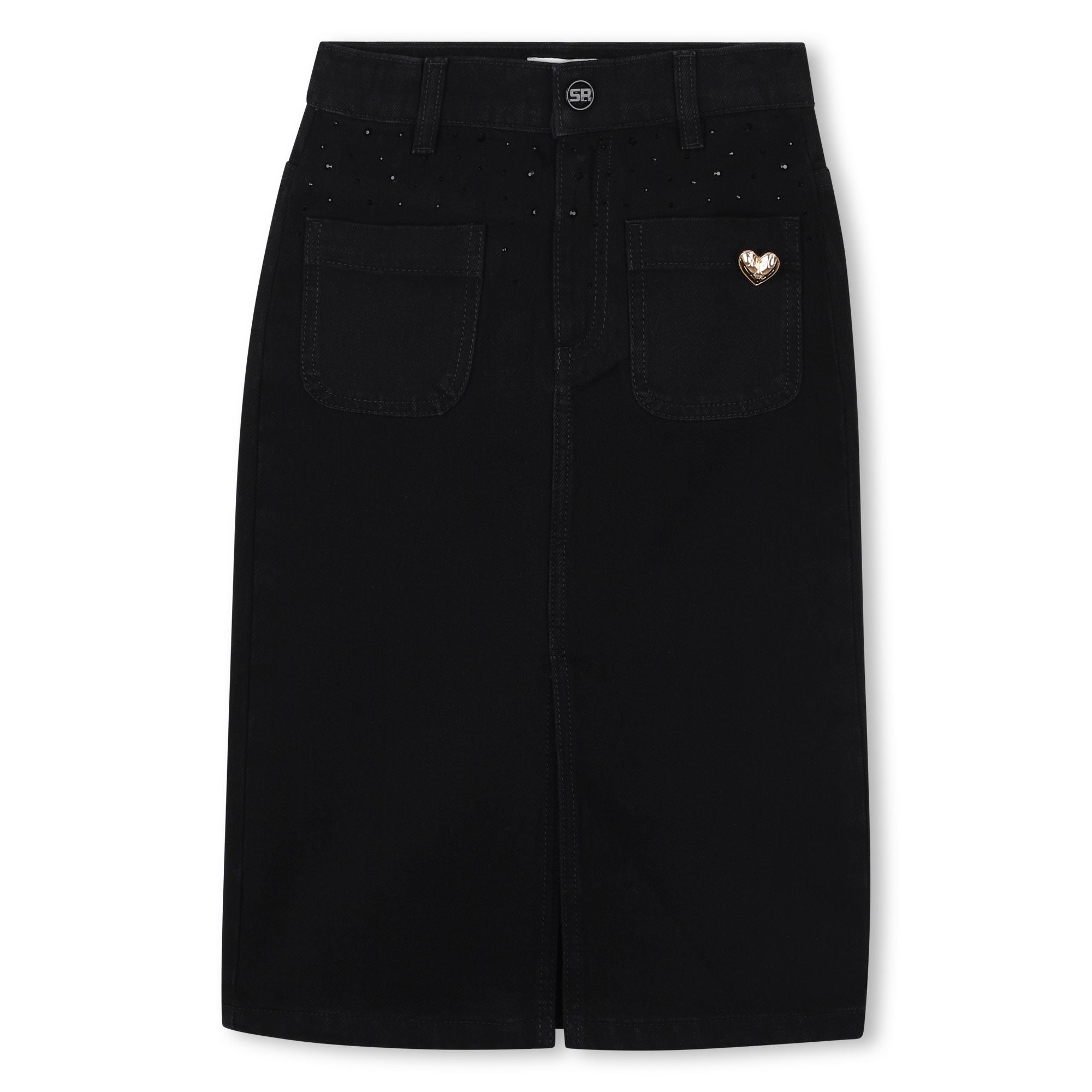 A00366 Black Denim Midi Skirt