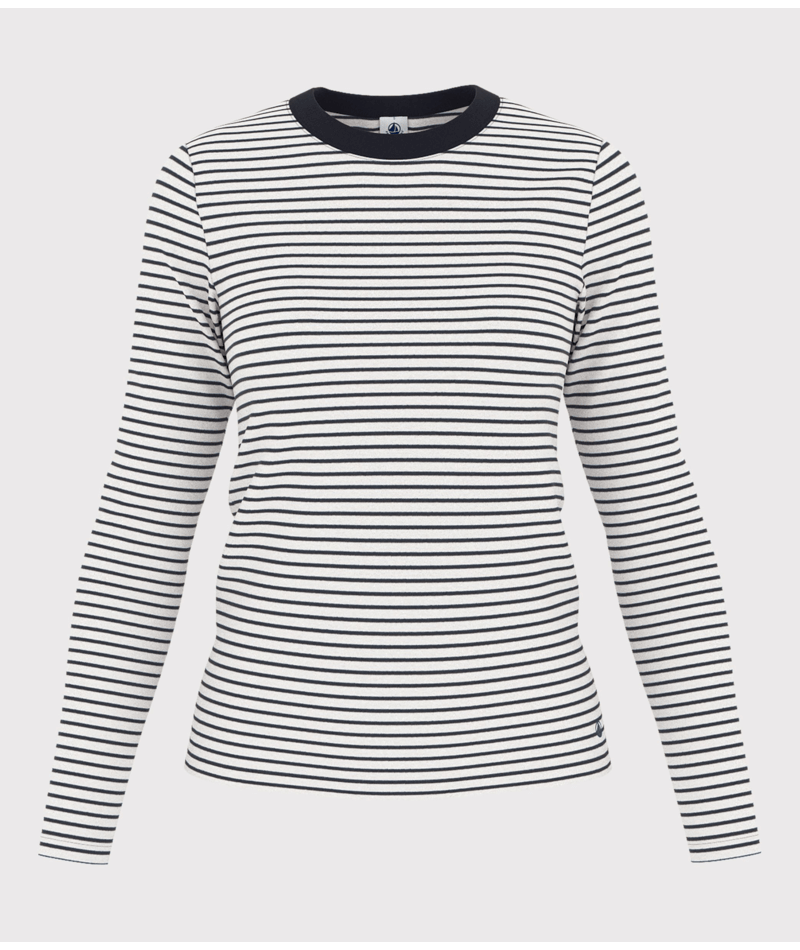 A0BLL White Navy Crew Neck Stripe Tee