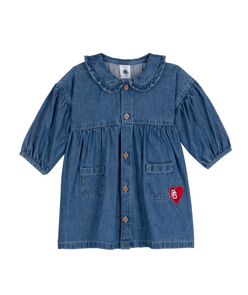 Baby Girl LS Denim Dress With Collar & Pockets