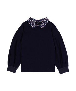 Navy Sweatshirt W/Floral Collar