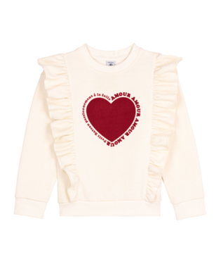 Girl Sweatshirt W/Heart Graphic and Ruffles White