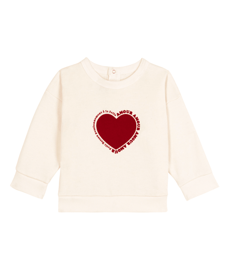 Baby Girl Sweatshirt W/Heart Graphic White/Red