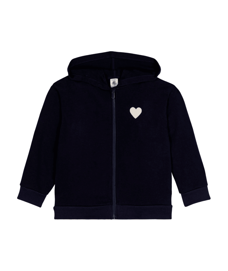 Girl Zip Up Navy Hoodie W/Heart Detail