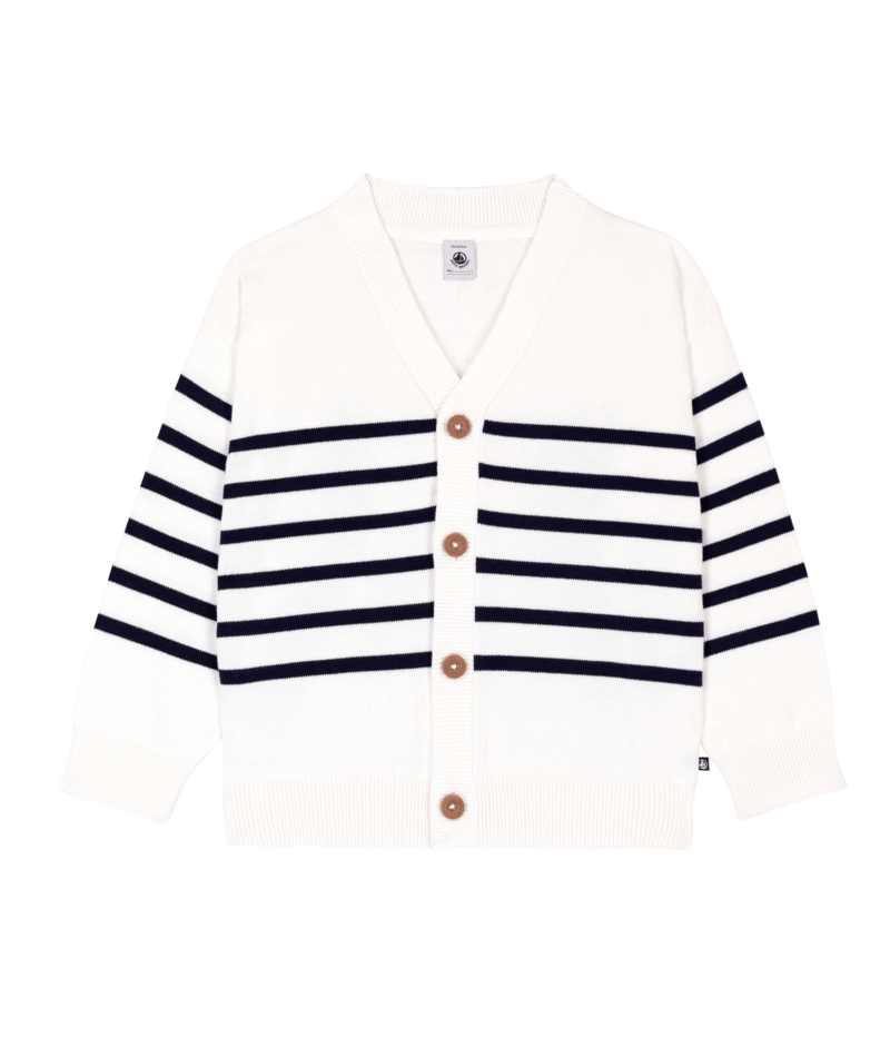 A0F0F White Navy Stripe Cardigan