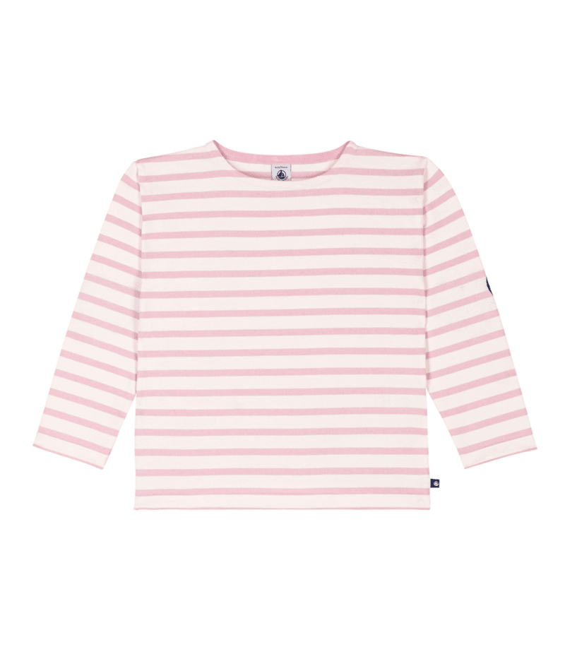 A0FLT Ecru Pink Stripe Top W/Elbow Heart Detail