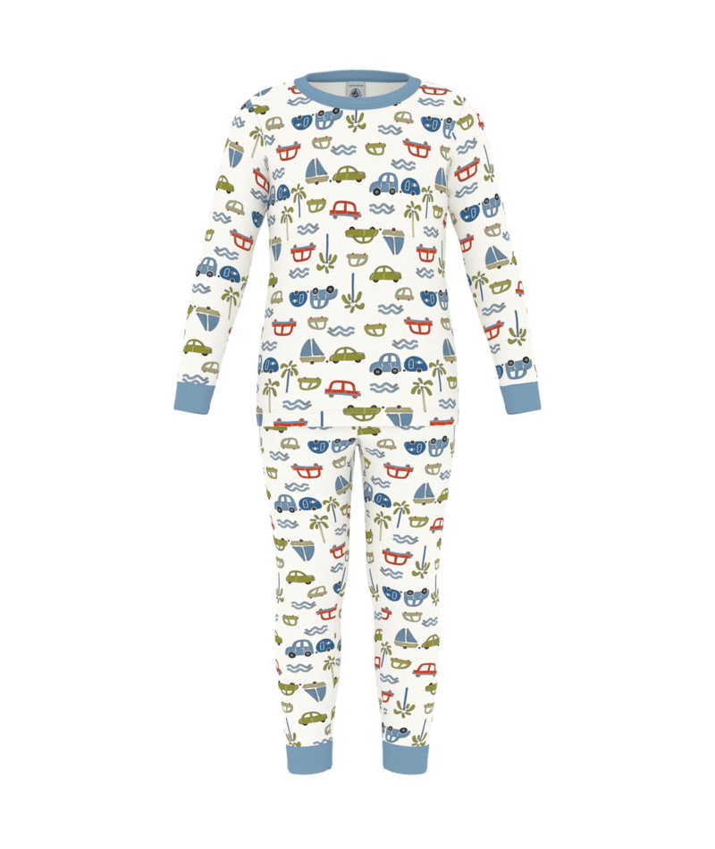 A0FPG White Multi Car Print Pajamas