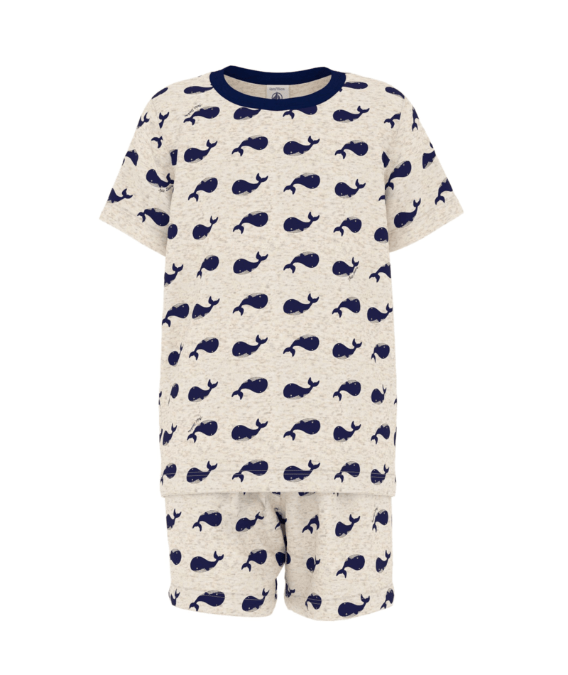 A0FVA Oatmeal Navy Whale Print Pajamas