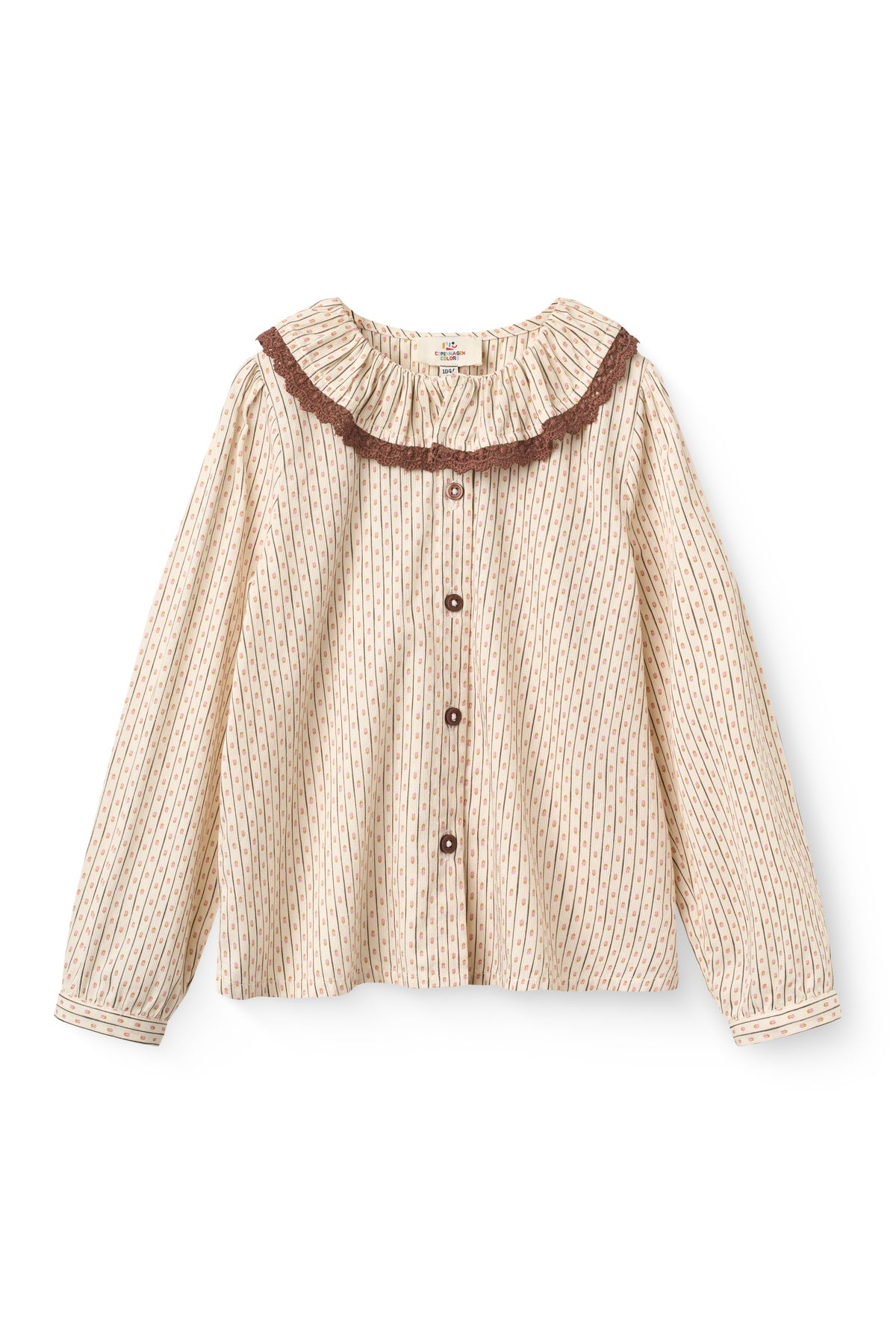 Lace Piping Sand Flower Shirt and Knitted Walnut Skirt