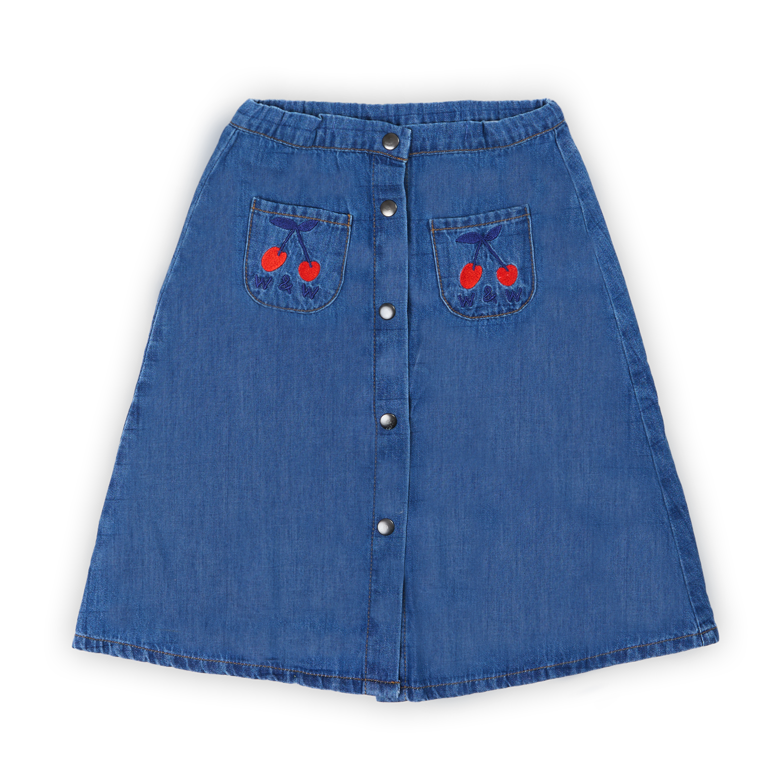 Button Down Skirt Washed Denim