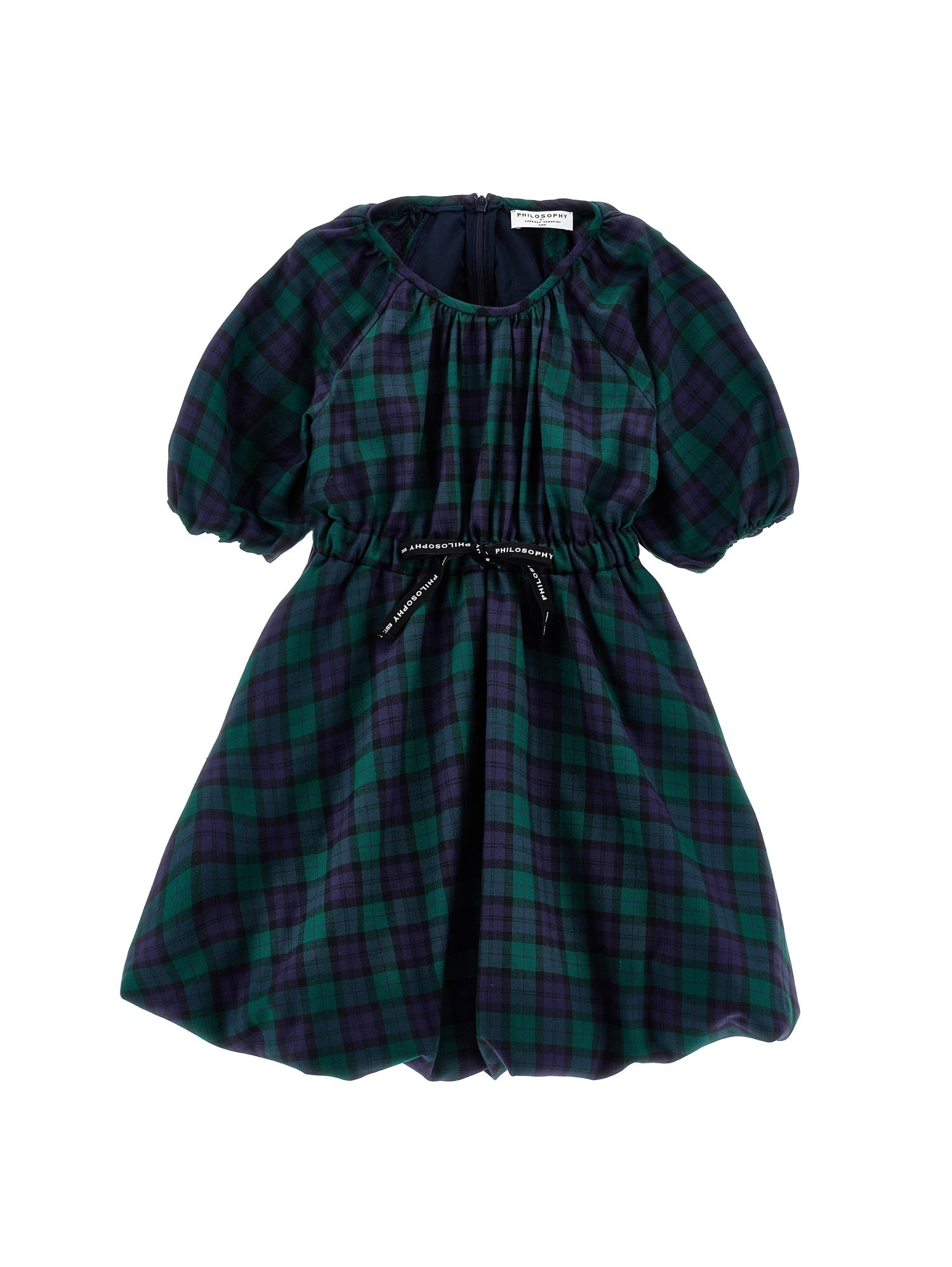 I1F908 Green Balloon Sleeves Dress