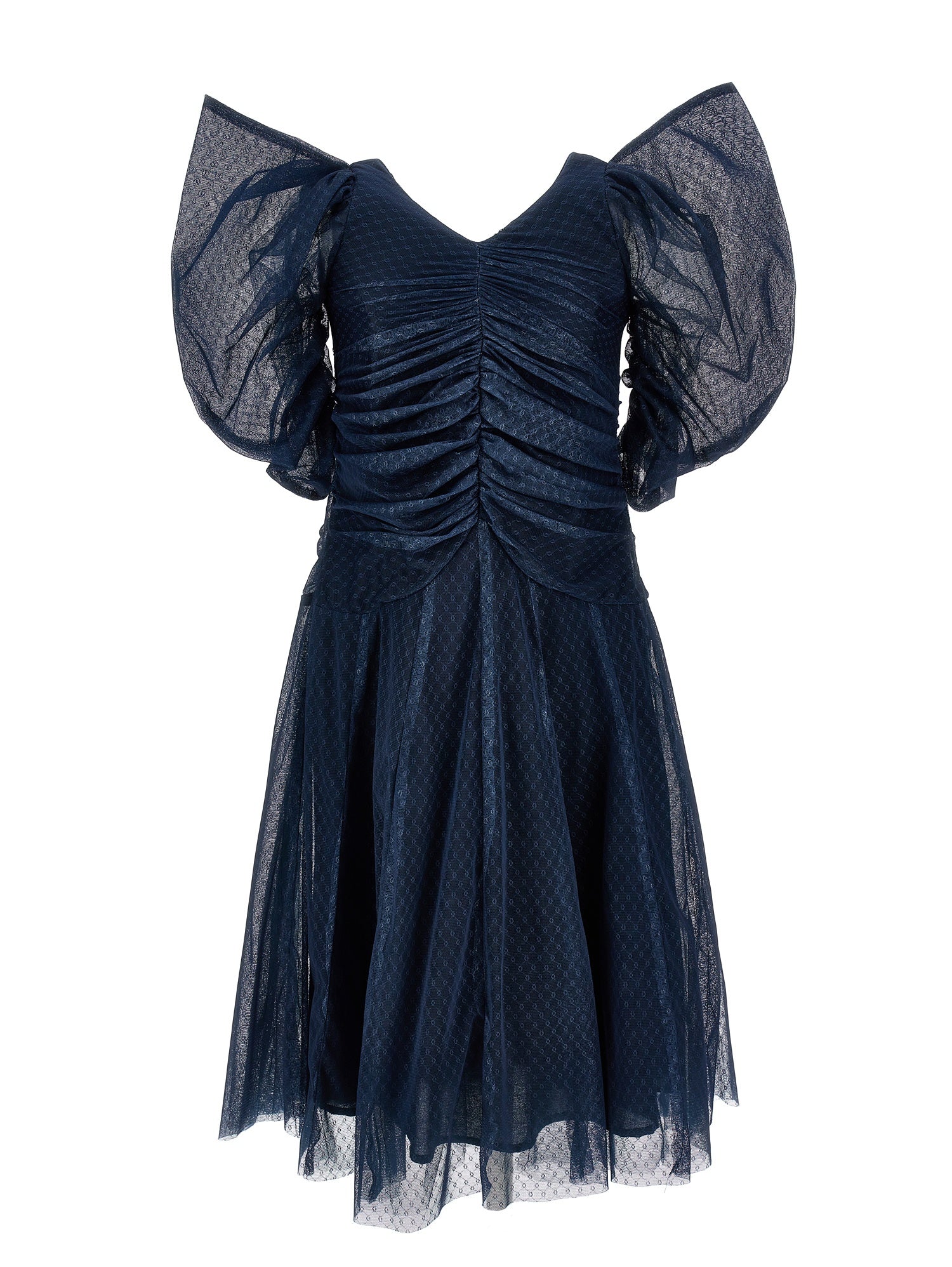 I1F910 Blue All Over Print Tulle Dress