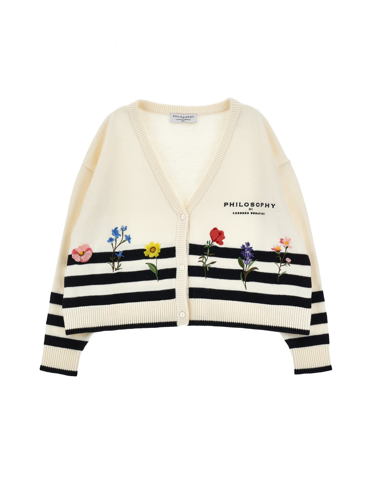 I9G802 Offwhite Striped Knit Cardigan