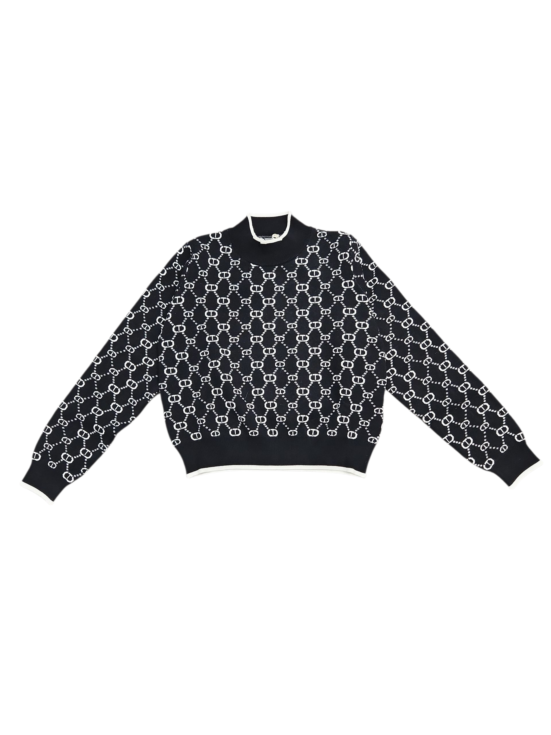 Black/Logo Off White Mockneck Sweater