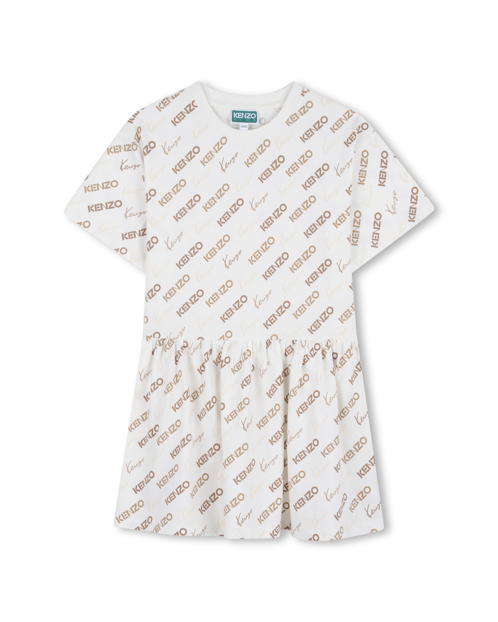 K61850 Offwhite Dress Allover Print Gathered Waist