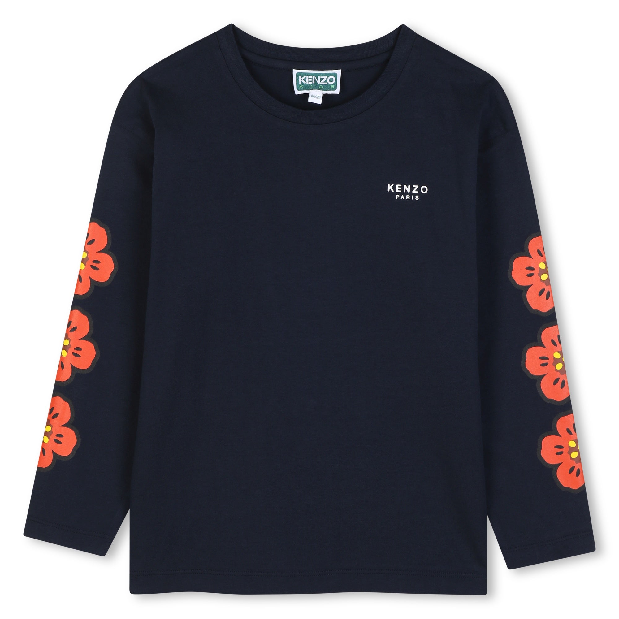 K62018 Navy Flower Print Sleeves Tshirt