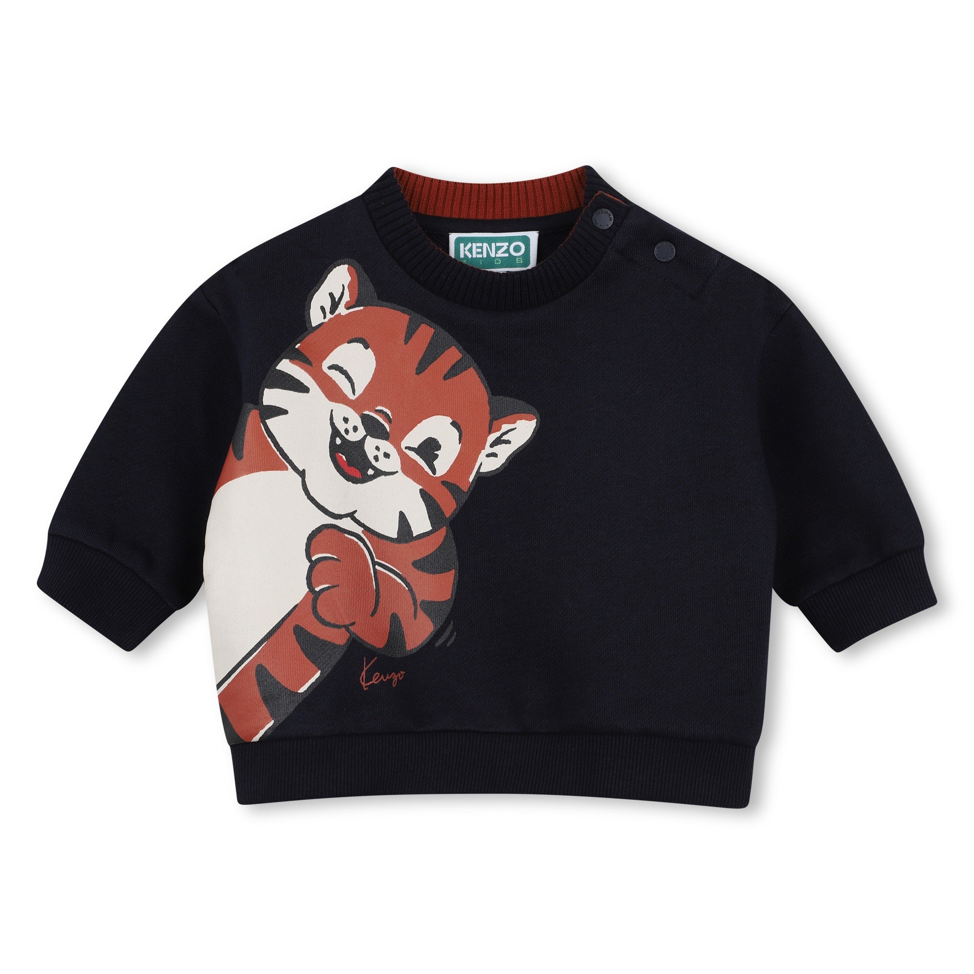 K62134 Navy Sweatshirt Tiger Print On Shoulder