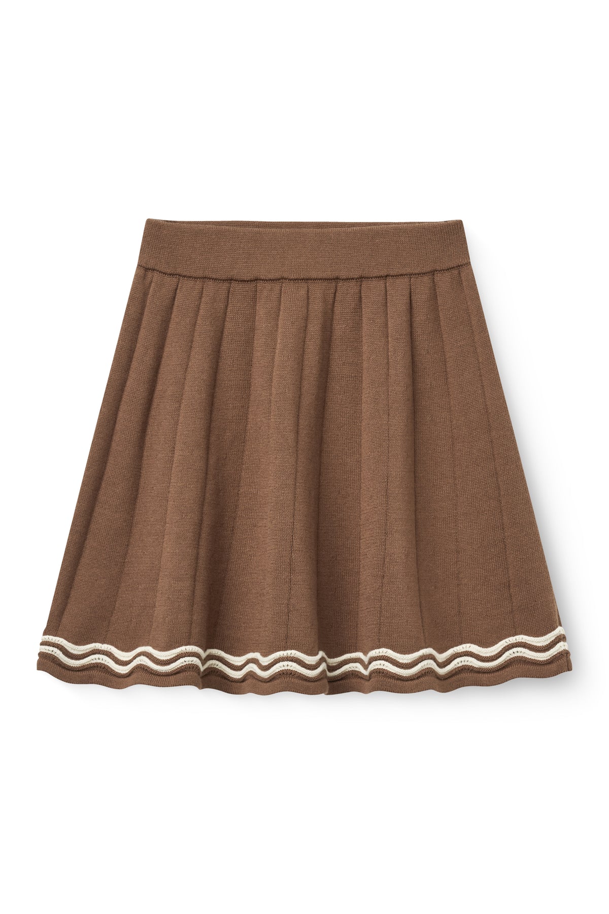 Lace Piping Sand Flower Shirt and Knitted Walnut Skirt