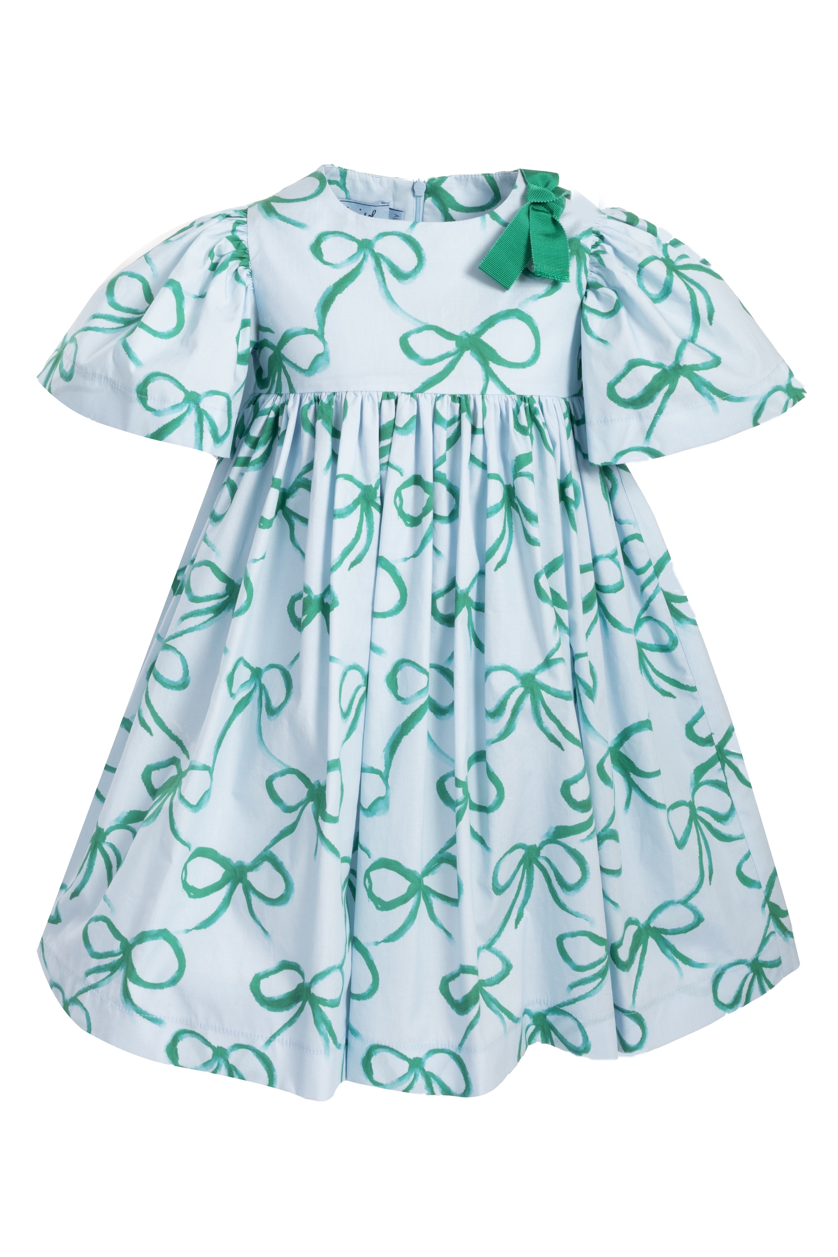 Light Blue Bow Print Cotton Dress
