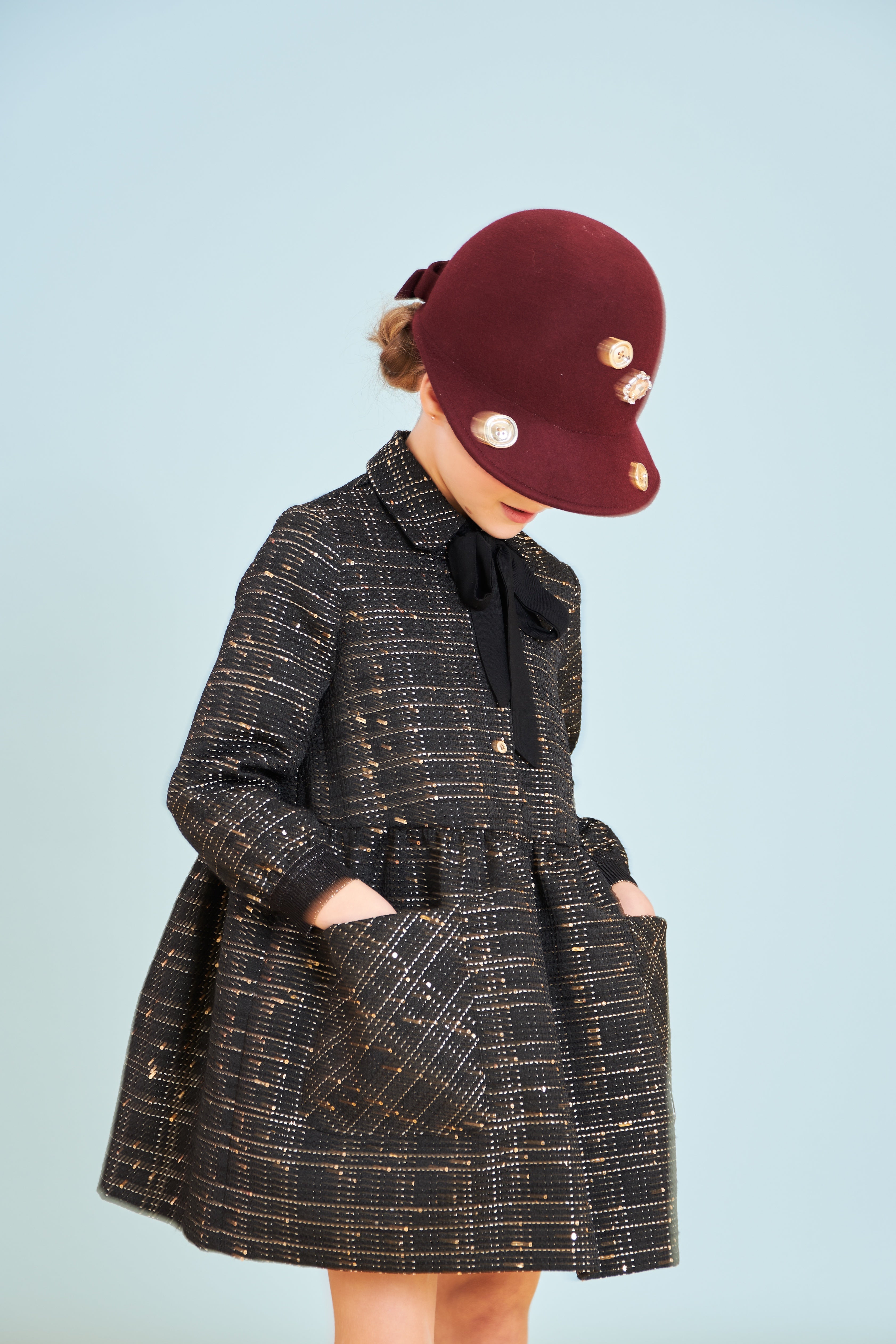 Bow Embellished Jacquard Dress Black