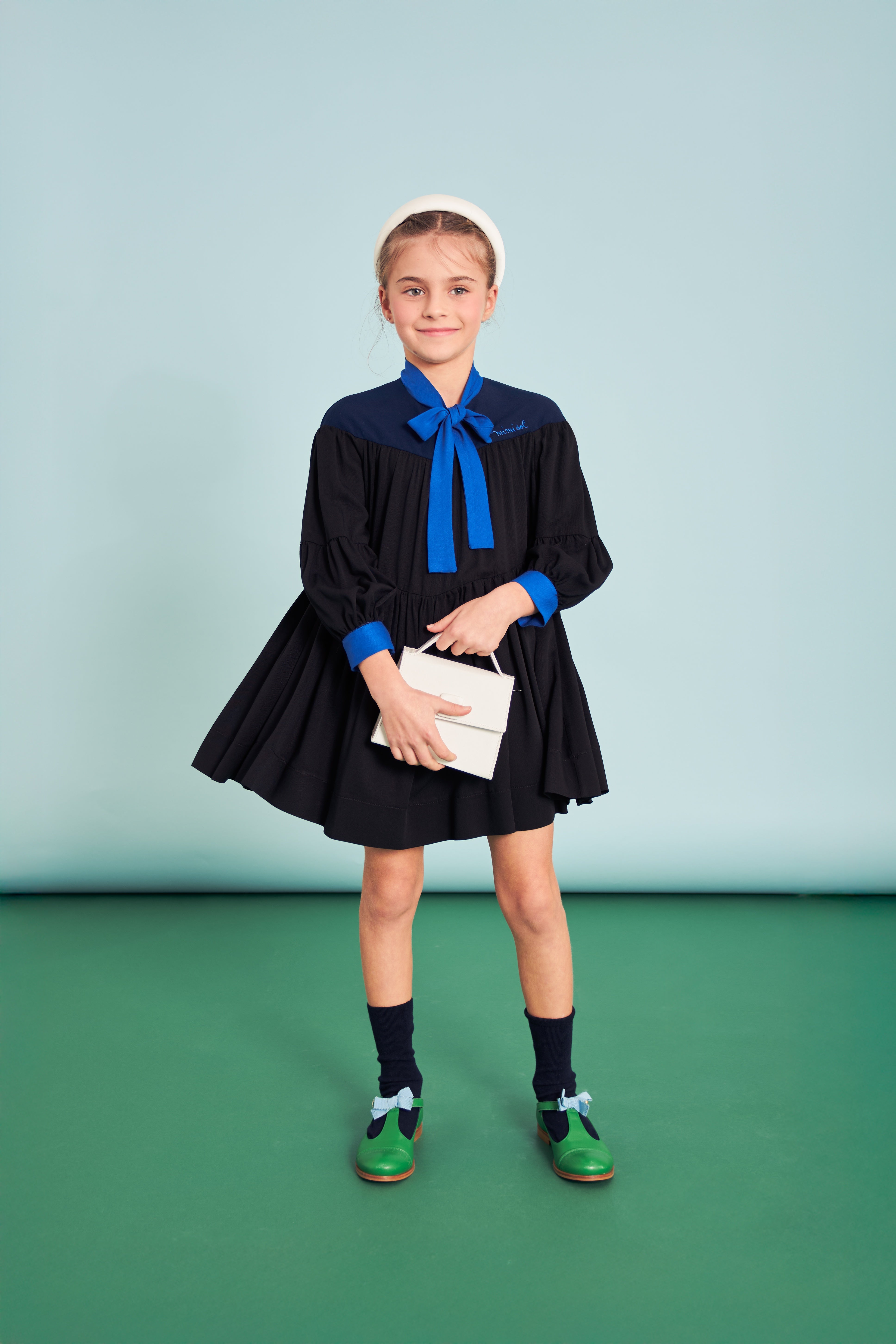 Color Block Viscose Dress Black/Blue