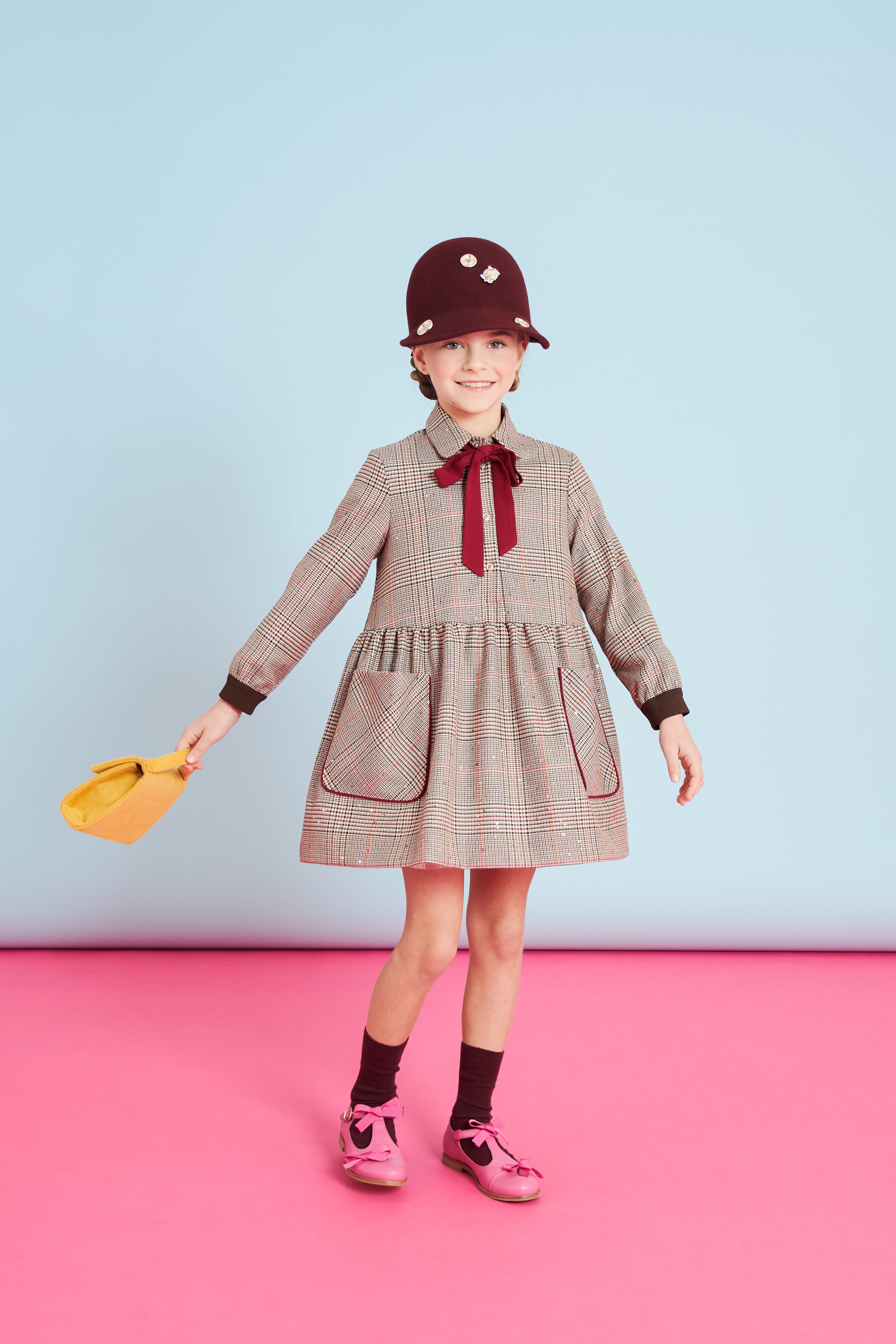 Bow Embell Prince of Whales Dress Brown