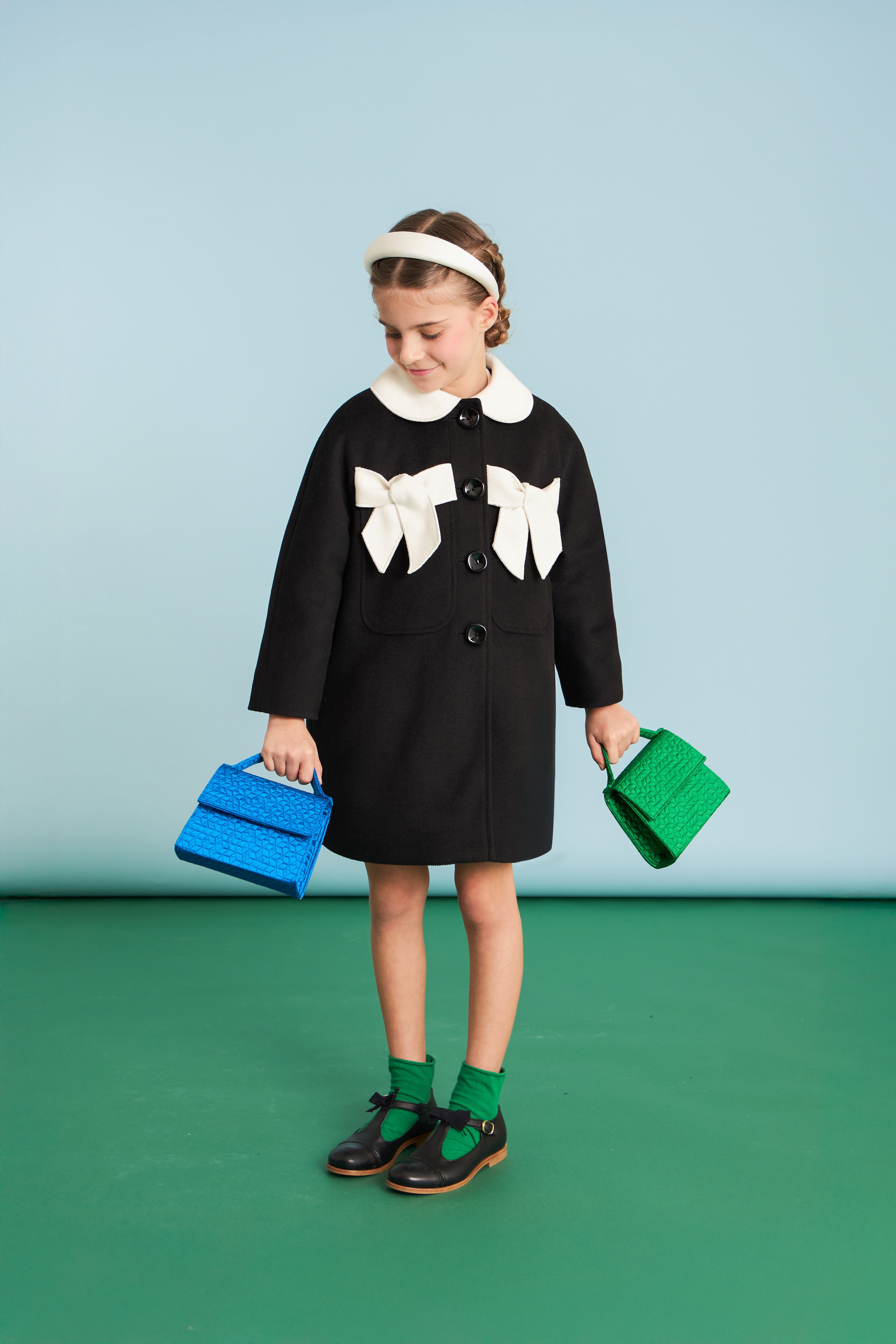 Bow Embellished Coat Black/White