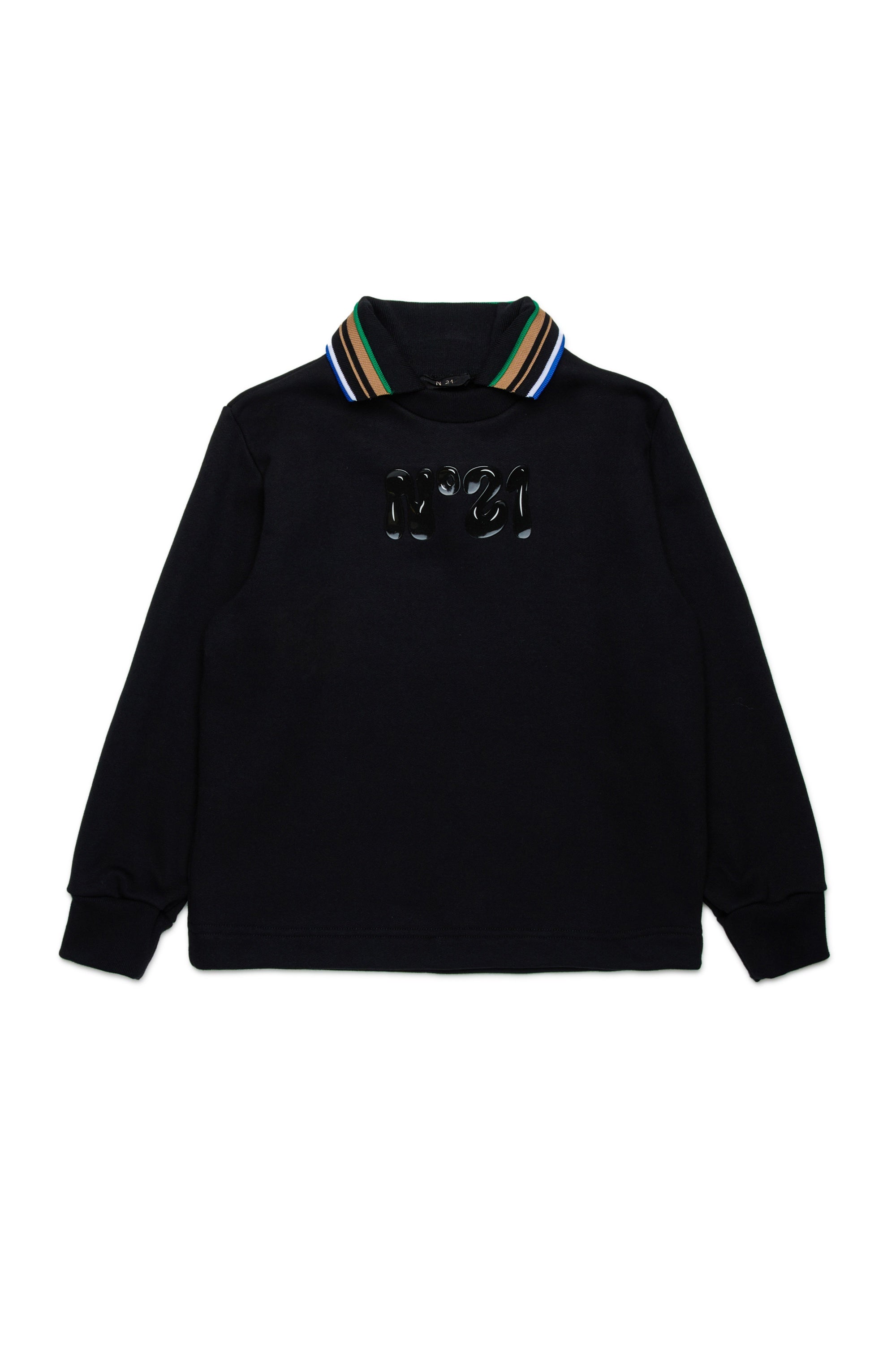 N21S235M Black Sweatshirt Striped Collar
