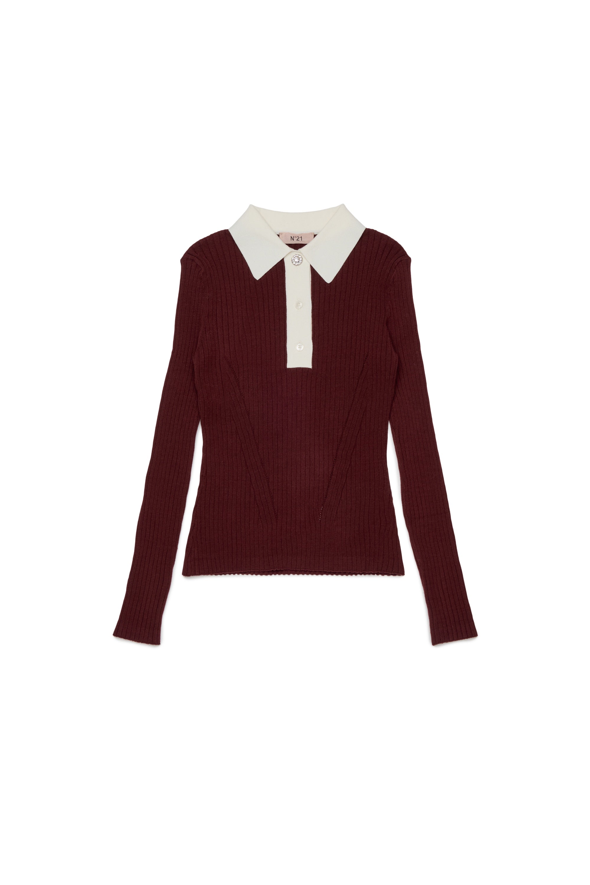 Maroon Rib Knit Polo Contrast Collar