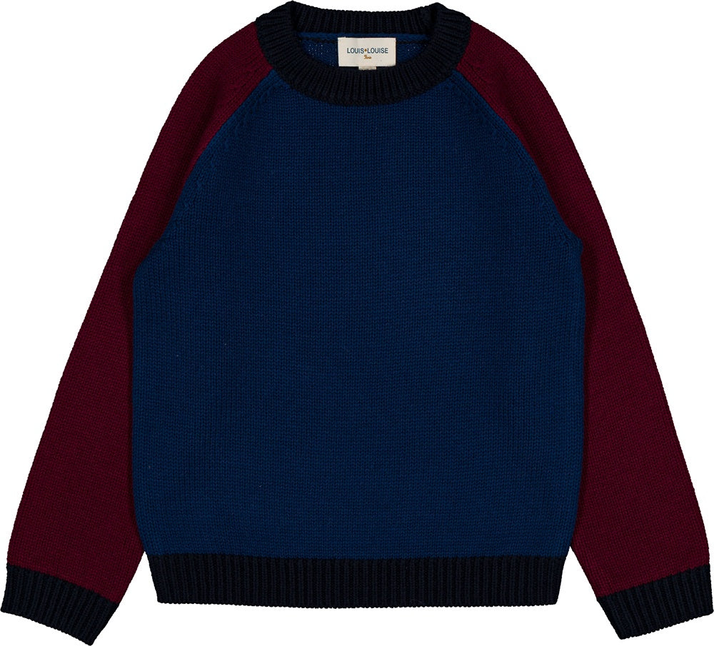 Pull Rupert Knitted Wool Navy/Burgundy