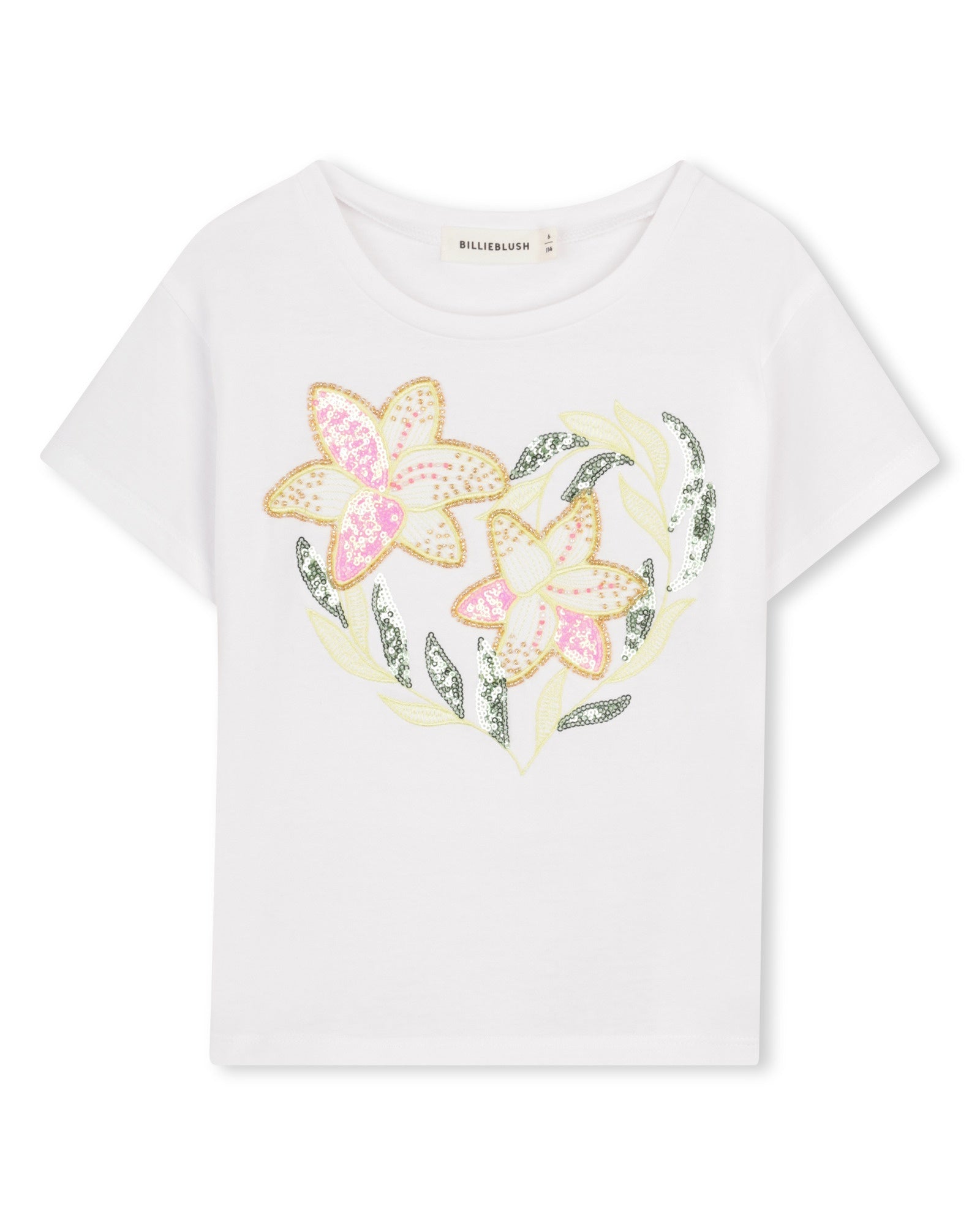U21934 White Sequin Floral Tshirt