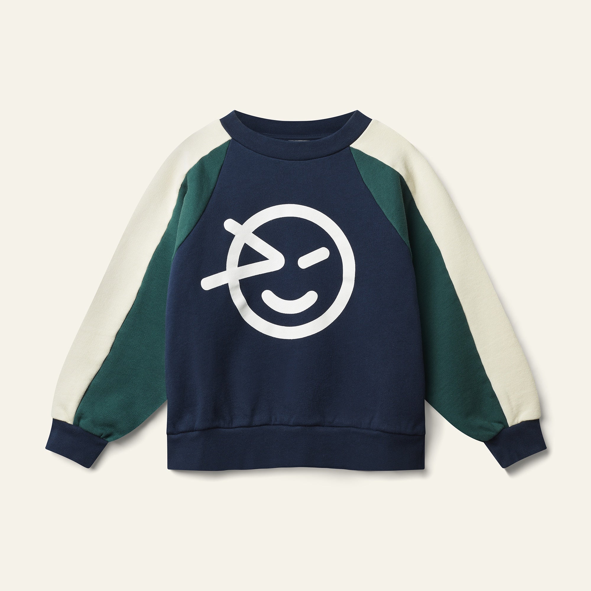 Navy Green Cream Wynk Panel Sweatshirt