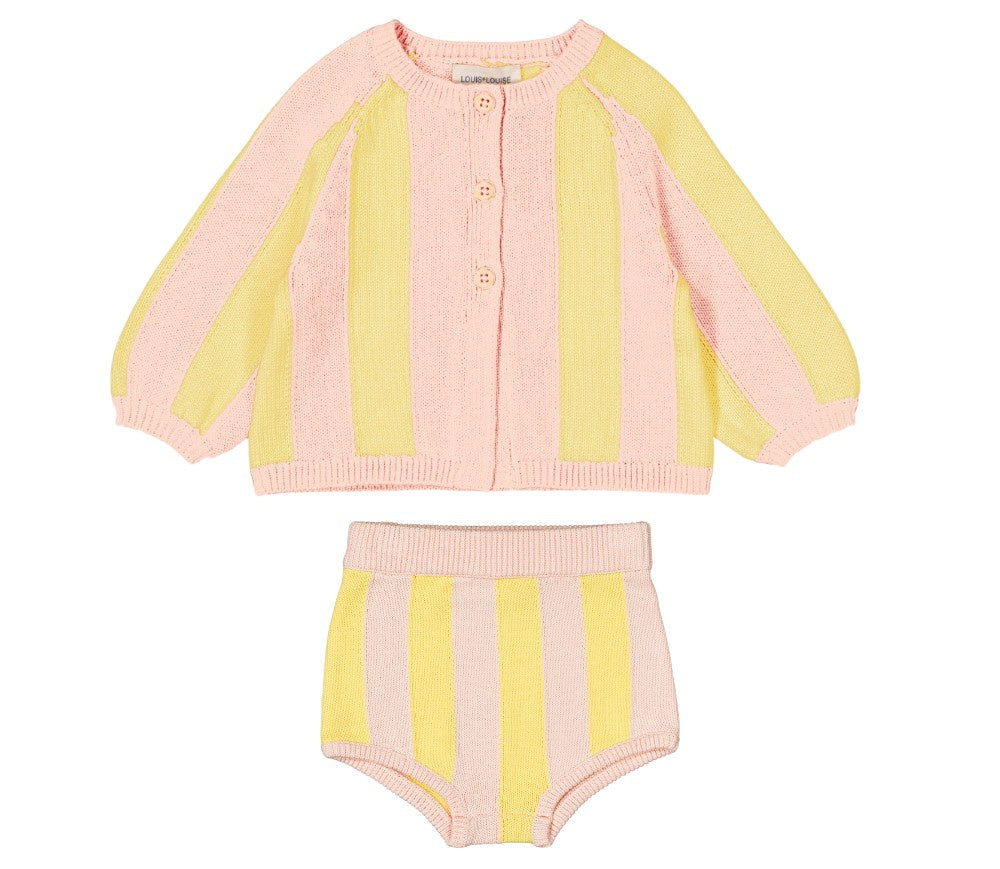 Yellow/Pink Knitted Stripe Set